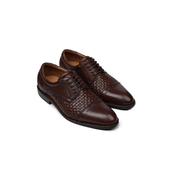 Loures - Kid's Dark Brown Calf and Hand Woven Leather Derby Shoe (5-12 Years Old)