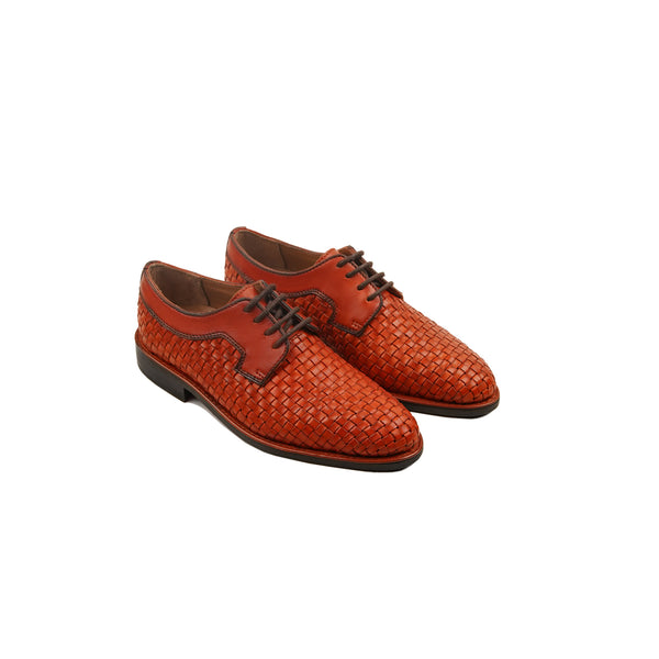 Faras - Kid's Orange Tan Hand Woven Leather Derby Shoe (5-12 Years Old)