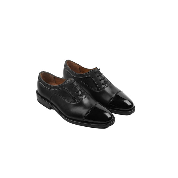 Freetown - Kid's Black Calf and Patent Leather Oxford Shoe (5-12 Years Old)