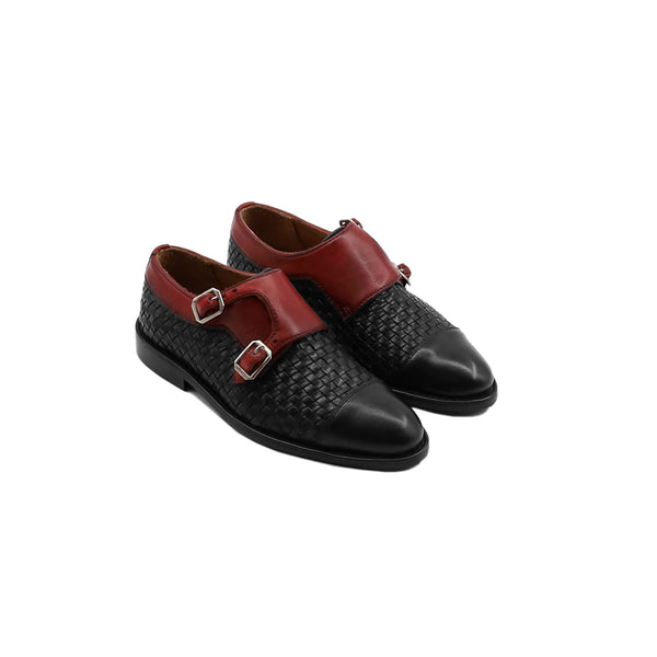 Cassis - Kid's Oxblood Calf and Black Hand Woven Leather Double Monkstrap (5-12 Years Old)