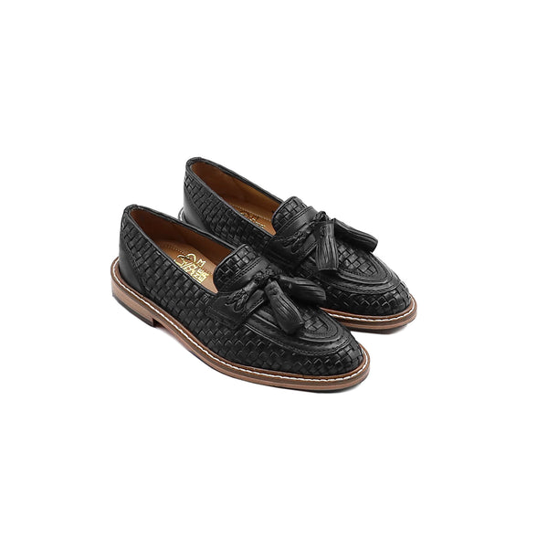 Qird - Kid's Black Hand Woven Leather Loafer (5-12 Years Old)