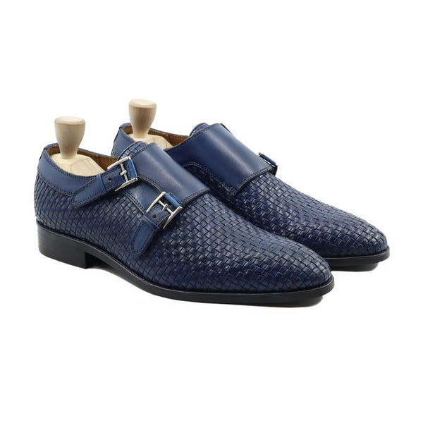 Zonite - Men's Blue Calf and Hand Woven Calf Leather Double Monkstrap