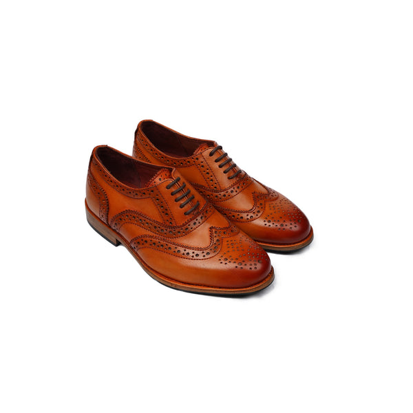 Ponta - Kid's Tan Calf Leather Oxford Shoe (5-12 Years Old)