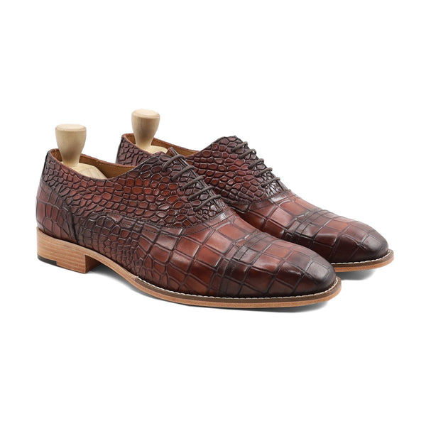 Marini - Men's Dark Brown and Caramel Burnished Patina Calf Leather Oxford Shoe