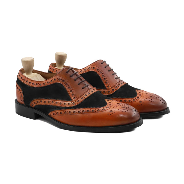 Kozani - Men's Tan Brown Calf Leather and Black Kid Suede Oxford Shoe