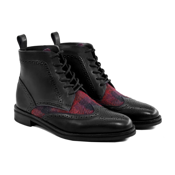 Yorke - Men's Black Calf Leather and Harris Tweed Boot