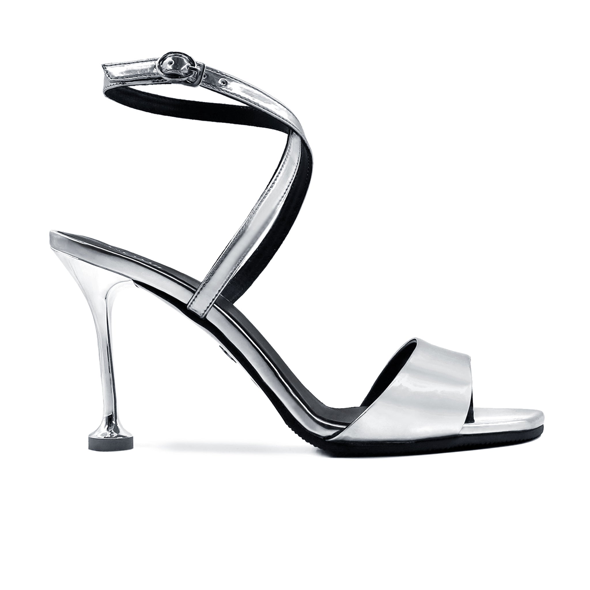 Anna - Women's Silver High Shine Strapped Heels