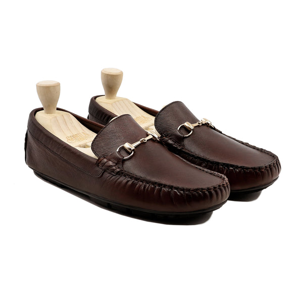 Areq - Men's Dark Brown Texture Leather Driver Shoe
