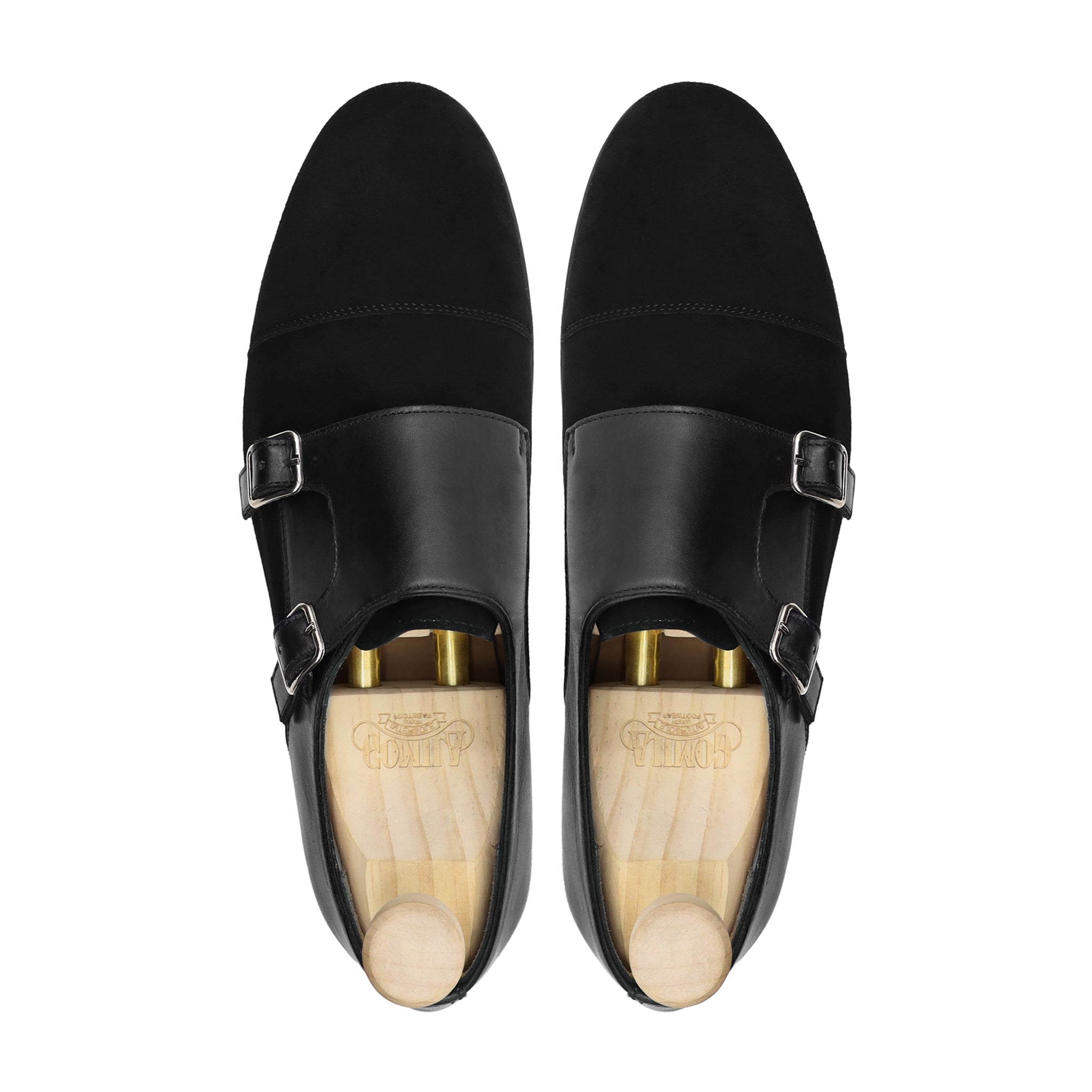 Loki - Men's Black Calf and Kid Suede Double Monkstrap