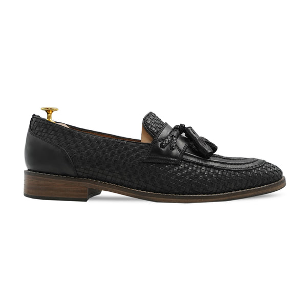 Barlata - Men's Black Hand Woven Calf Leather Loafer