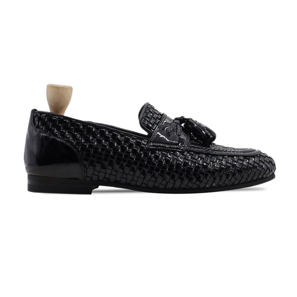 Congo - Men's Black Hand Woven Patent Leather Loafer