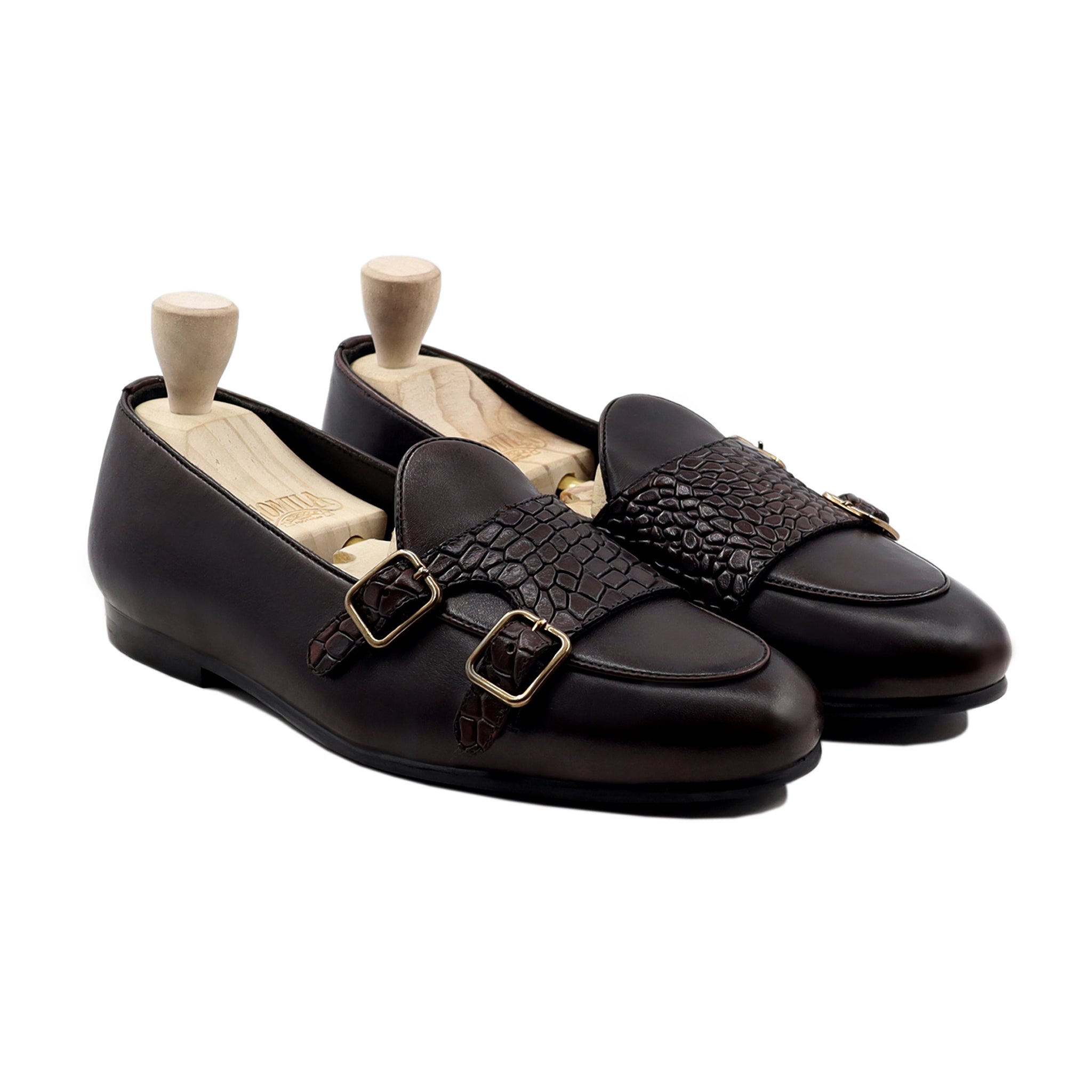 Dalil - Men's Dark Brown Calf Leather Double Monkstrap