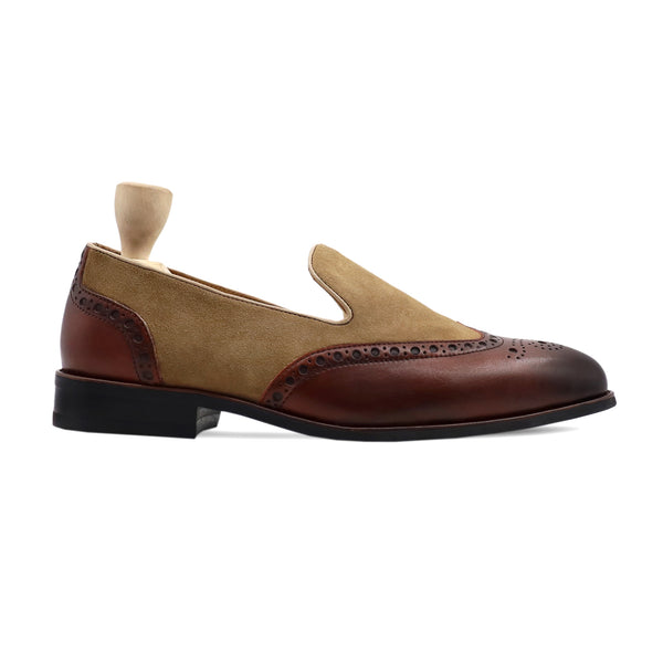 Diya - Men's Oxblood Calf Leather and Camel Kid Suede Loafer