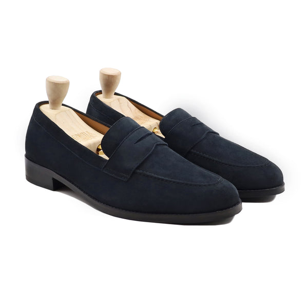 Awas - Navy Blue Kid Suede Loafer