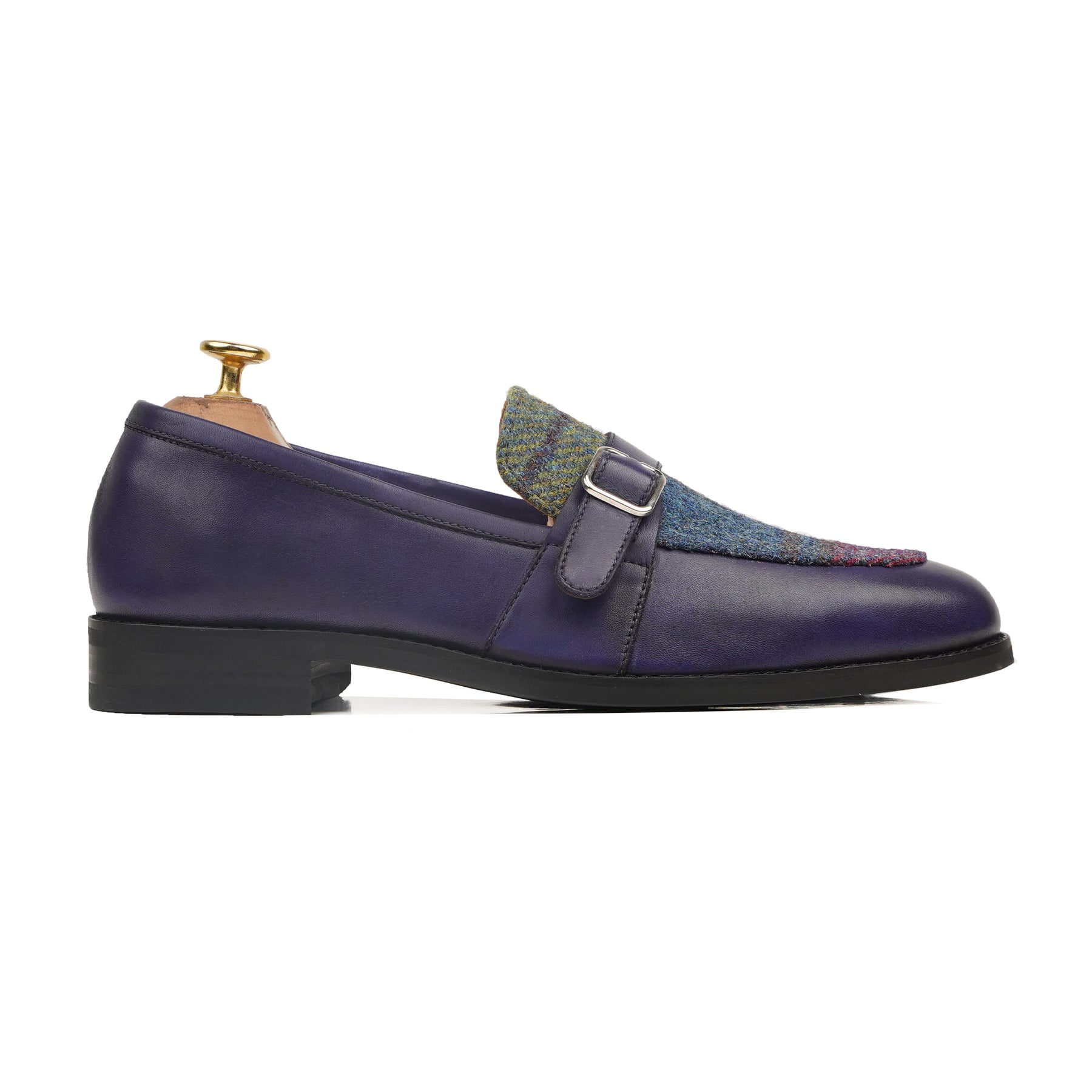 Takefu - Men's Blue Calf Leather and Harris Tweed Loafer