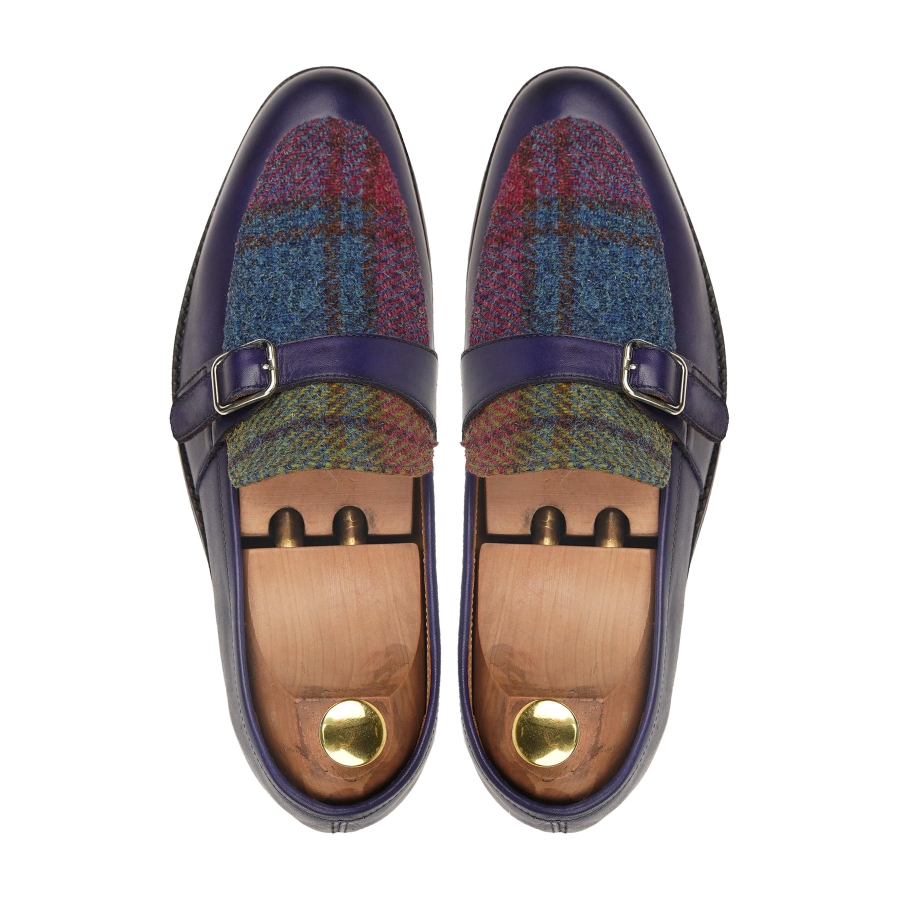 Takefu - Men's Blue Calf Leather and Harris Tweed Loafer