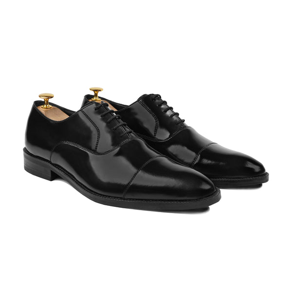 Ascot - Men's Black Box Leather High Shine Oxford Shoe
