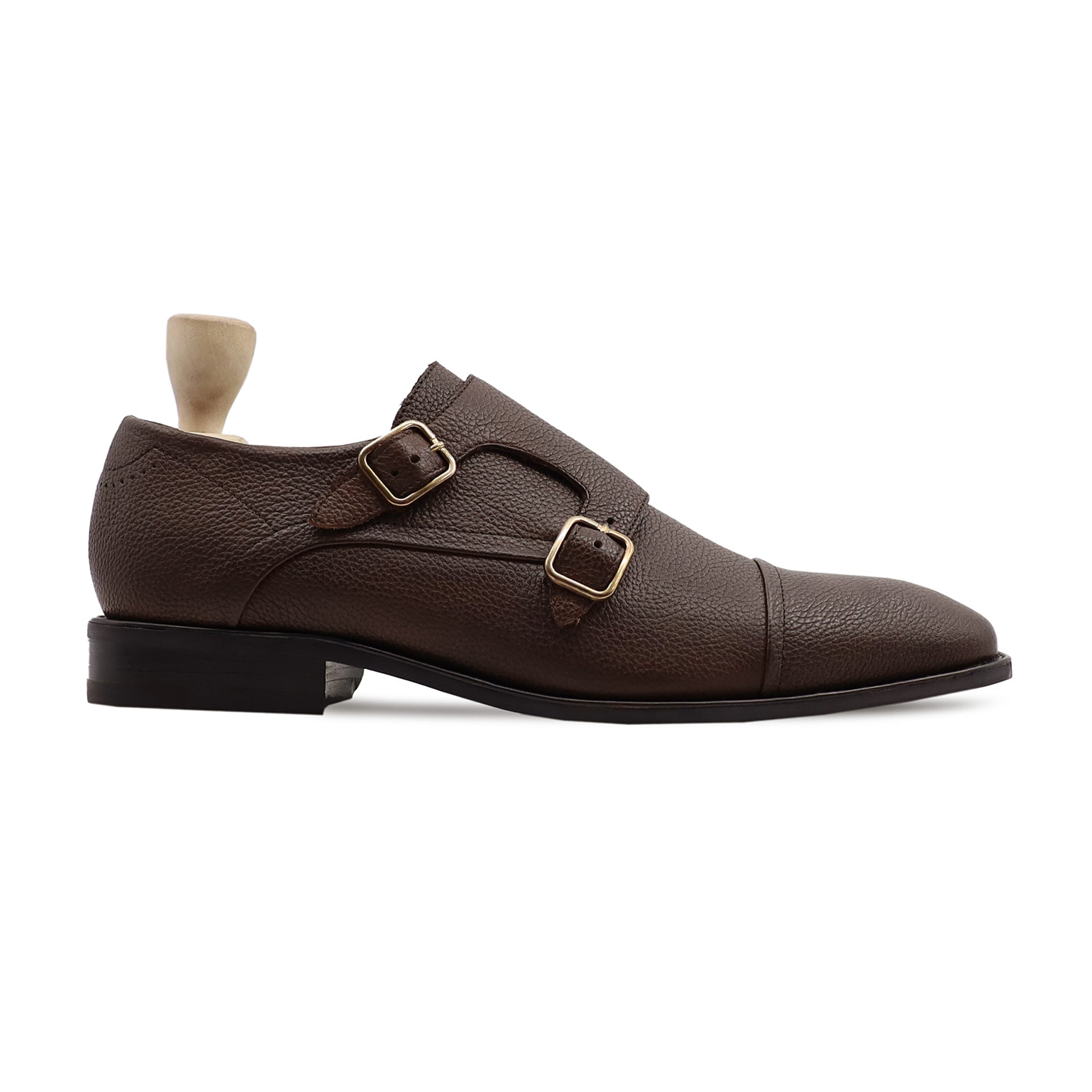 Leo - Men's Dark Brown Pebble Grain Leather Double Monkstrap