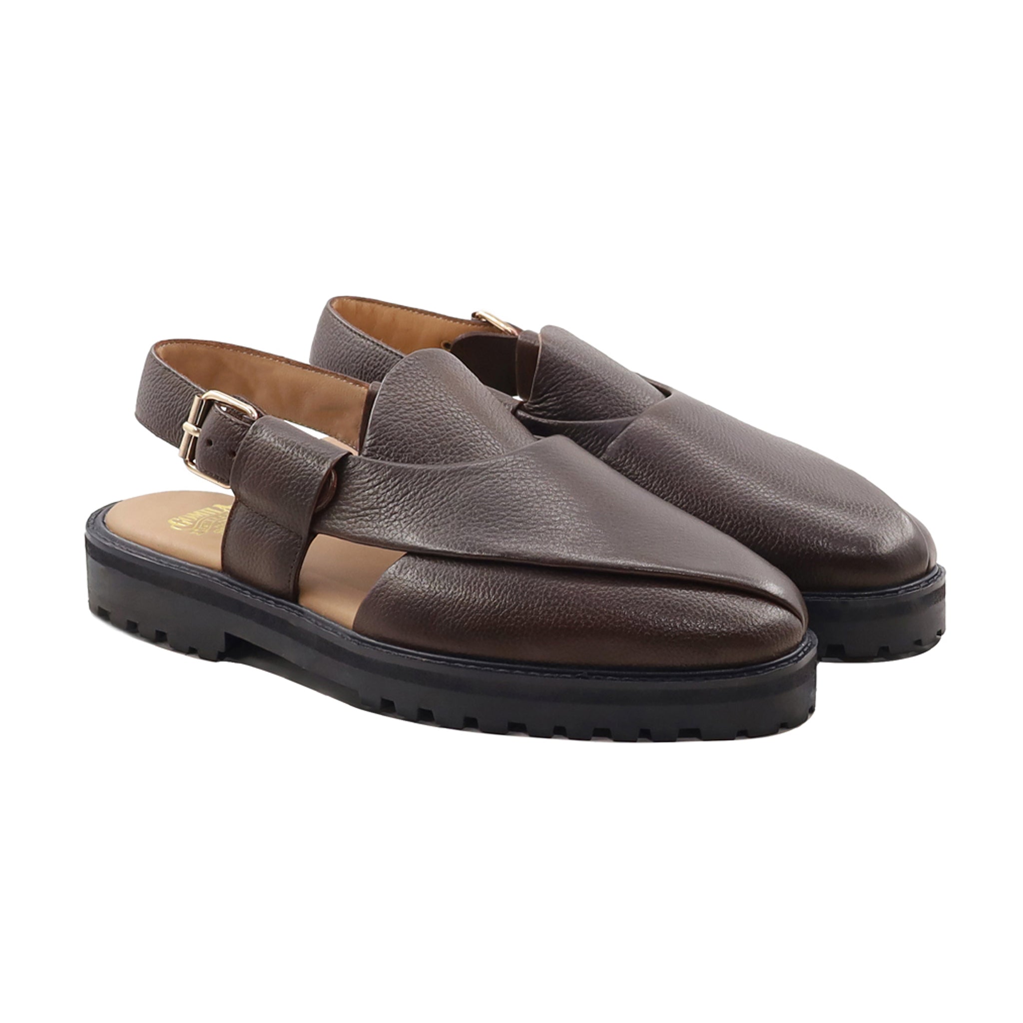 Leven - Men's Dark Brown Pebble Grain Leather Sandal