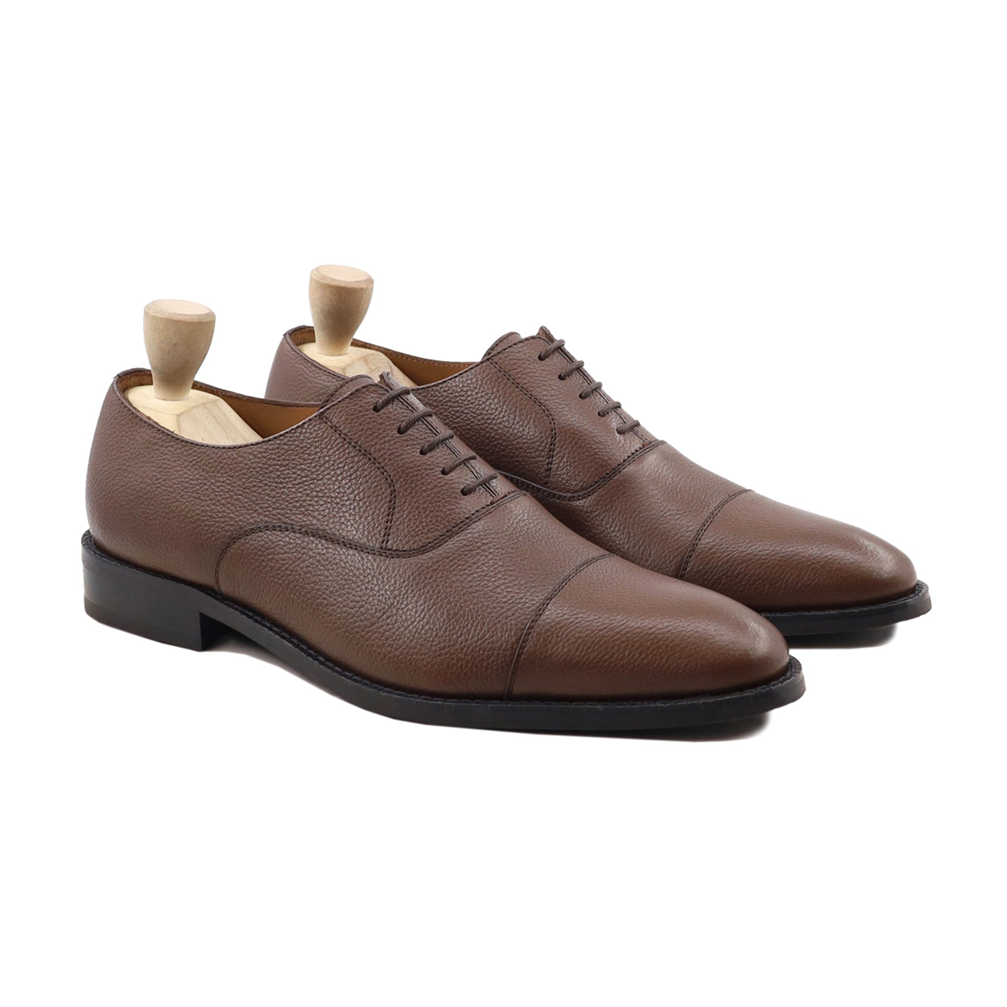 Plock - Men's Brown Pebble Grain Leather Oxford Shoe