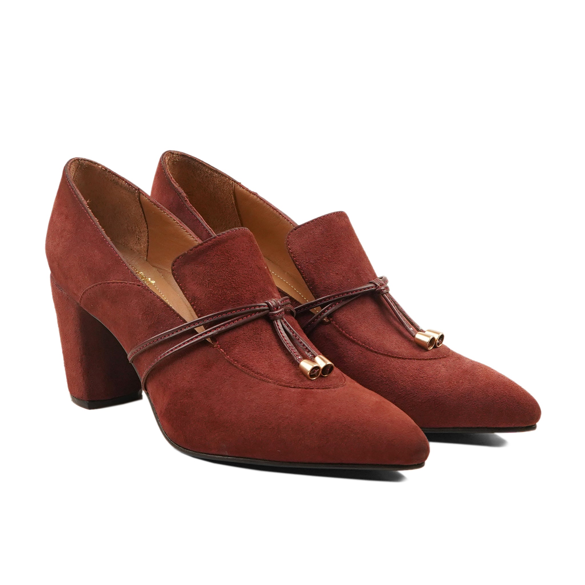 Burbank - Ladies Burgundy Kid Suede Leather Heel