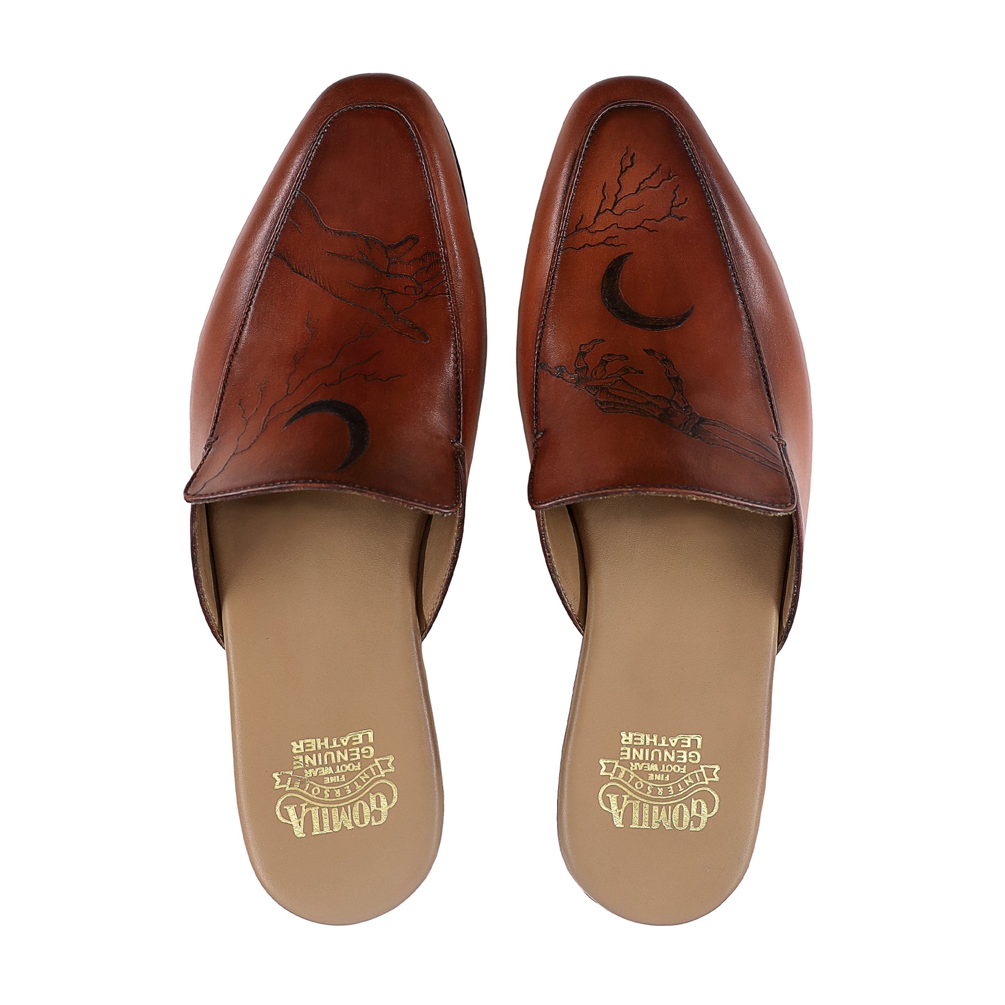 Werth - Men's Brown Calf Leather Slipper (Hands and Crescent Edition)