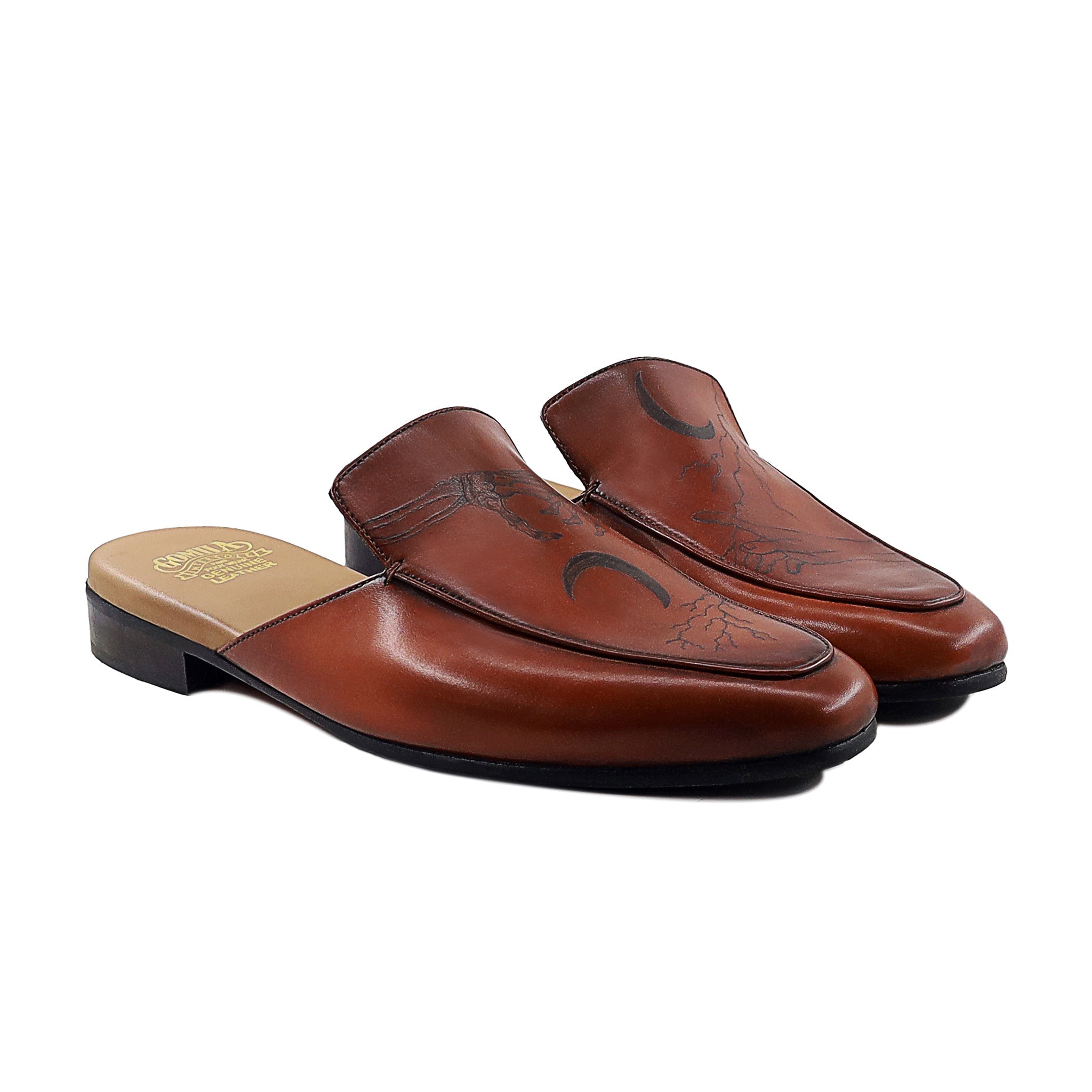 Werth - Men's Brown Calf Leather Slipper (Hands and Crescent Edition)