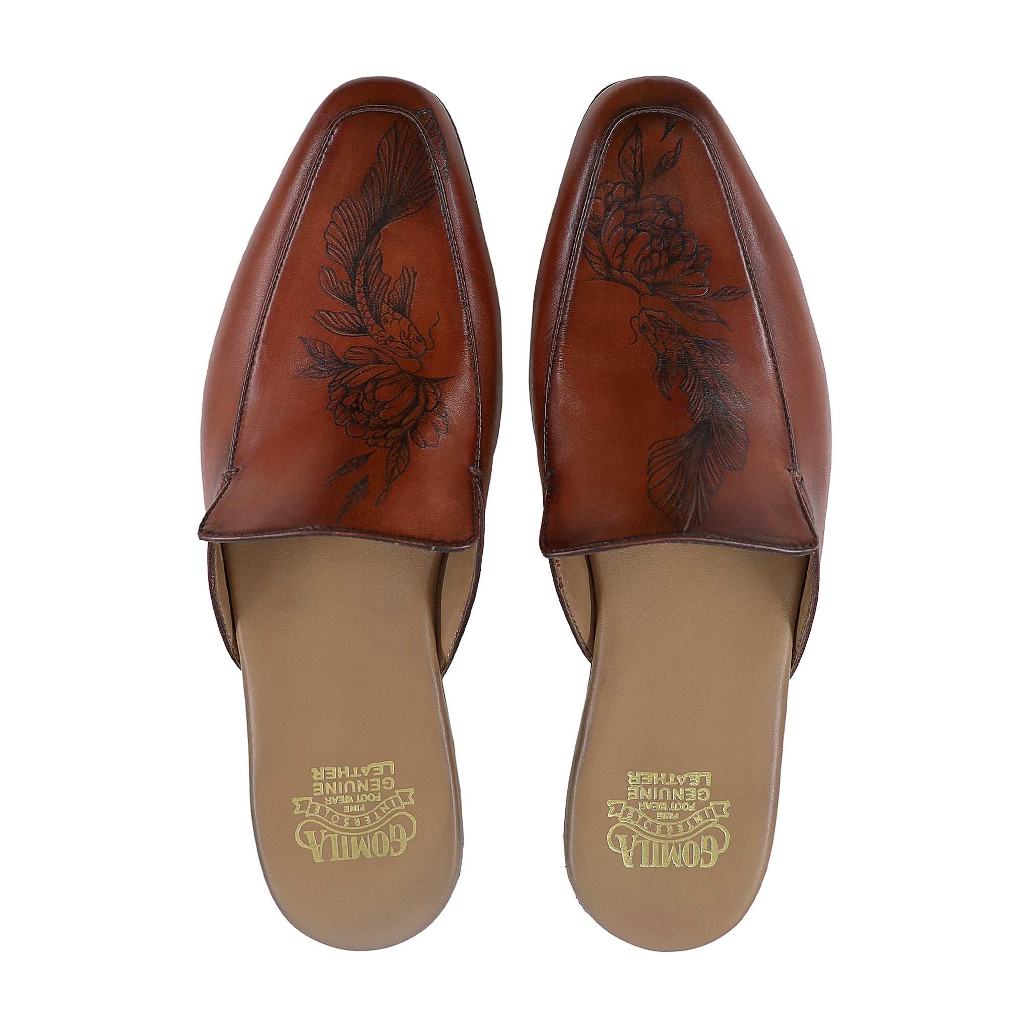 Werth - Men's Brown Calf Leather Slipper (Flower Edition)