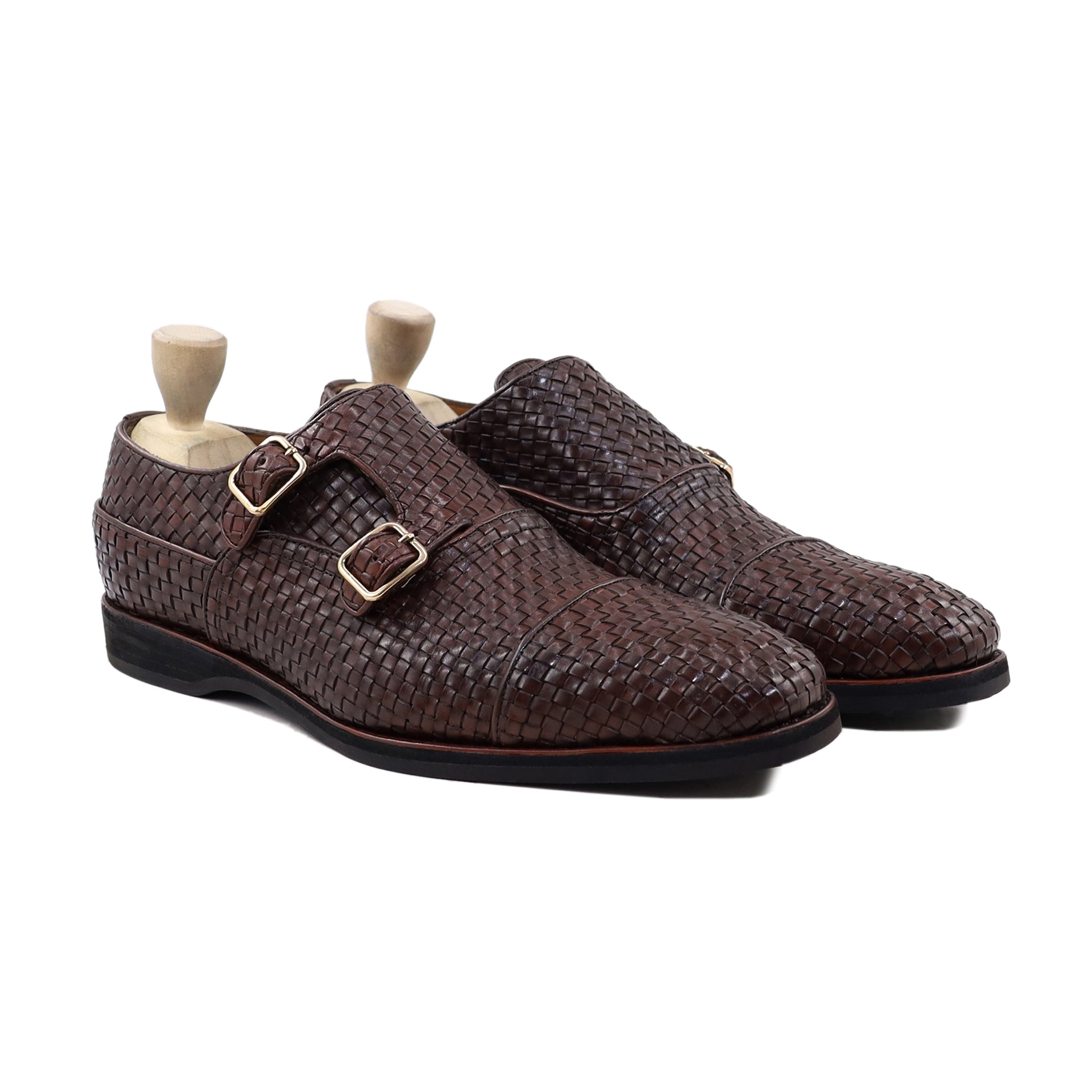 Hoy - Men's Brown Hand Woven Calf Leather Double Monkstrap