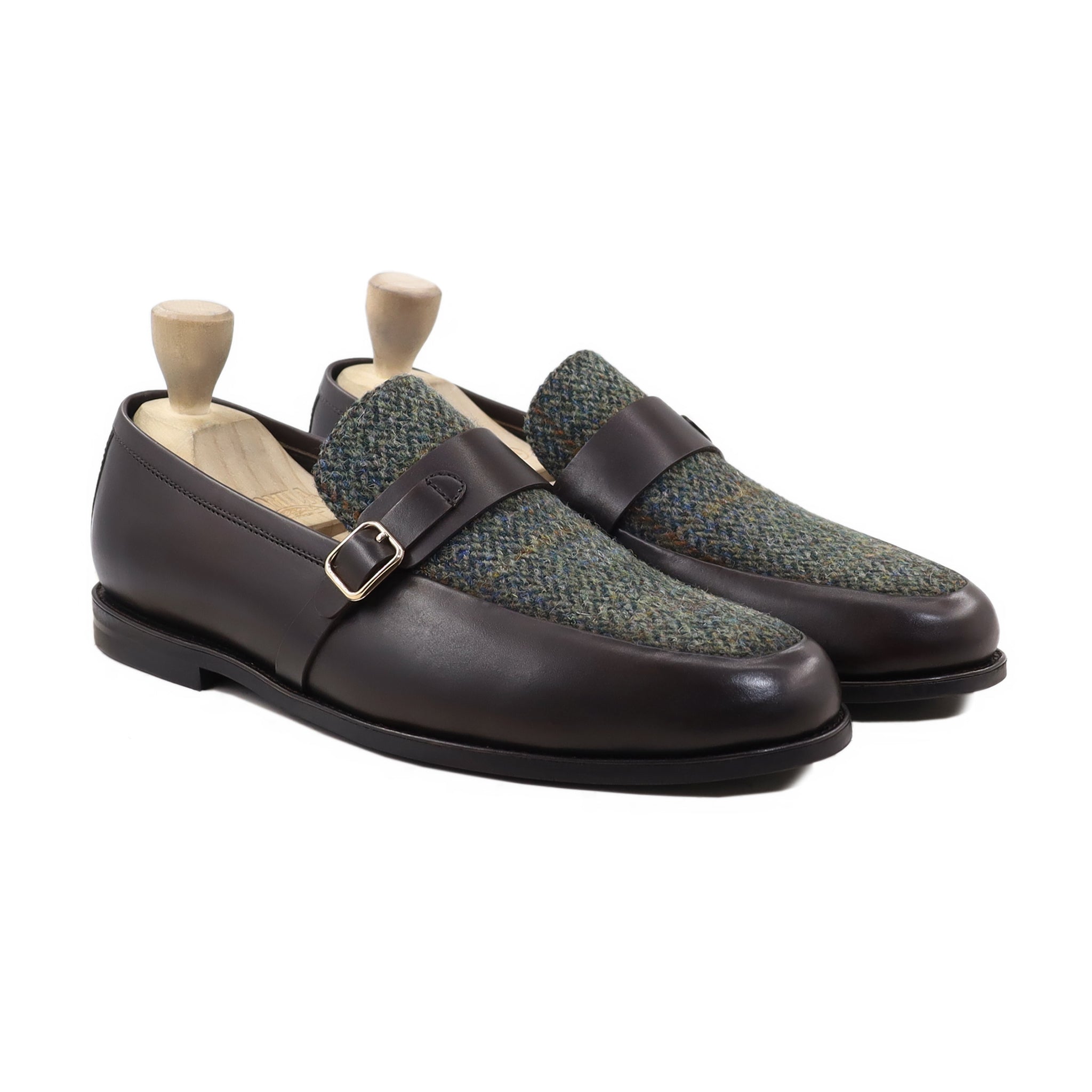 Yulisa - Men's Dark Brown Calf Leather and Harris Tweed Loafer