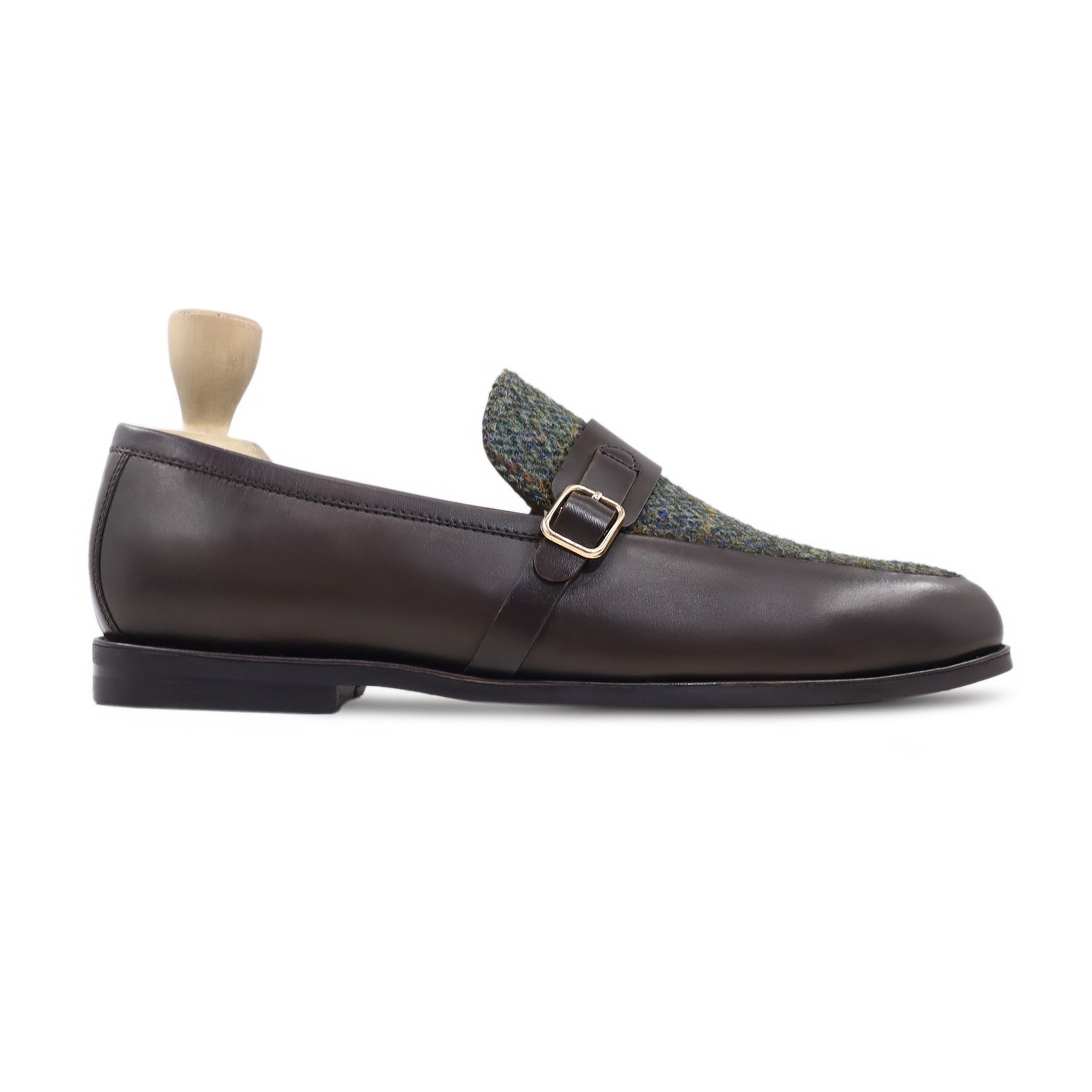 Yulisa - Men's Dark Brown Calf Leather and Harris Tweed Loafer