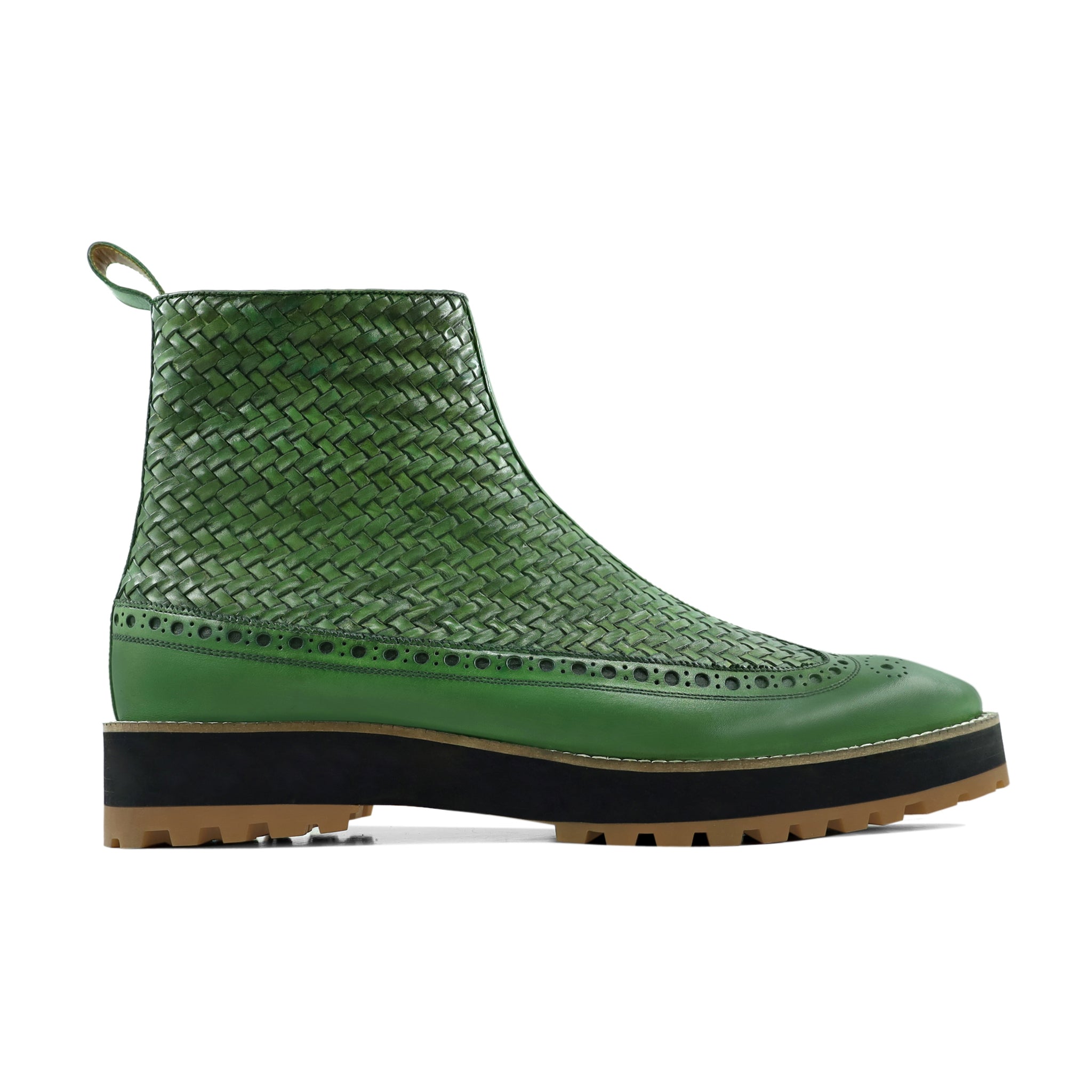 Boaz - Men's Green Hand Woven Calf Leather Chelsea Boot