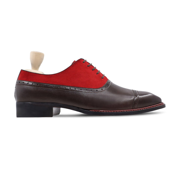 Travis Gy - Men's Dark Brown and Red Kid Suede Oxford Shoe