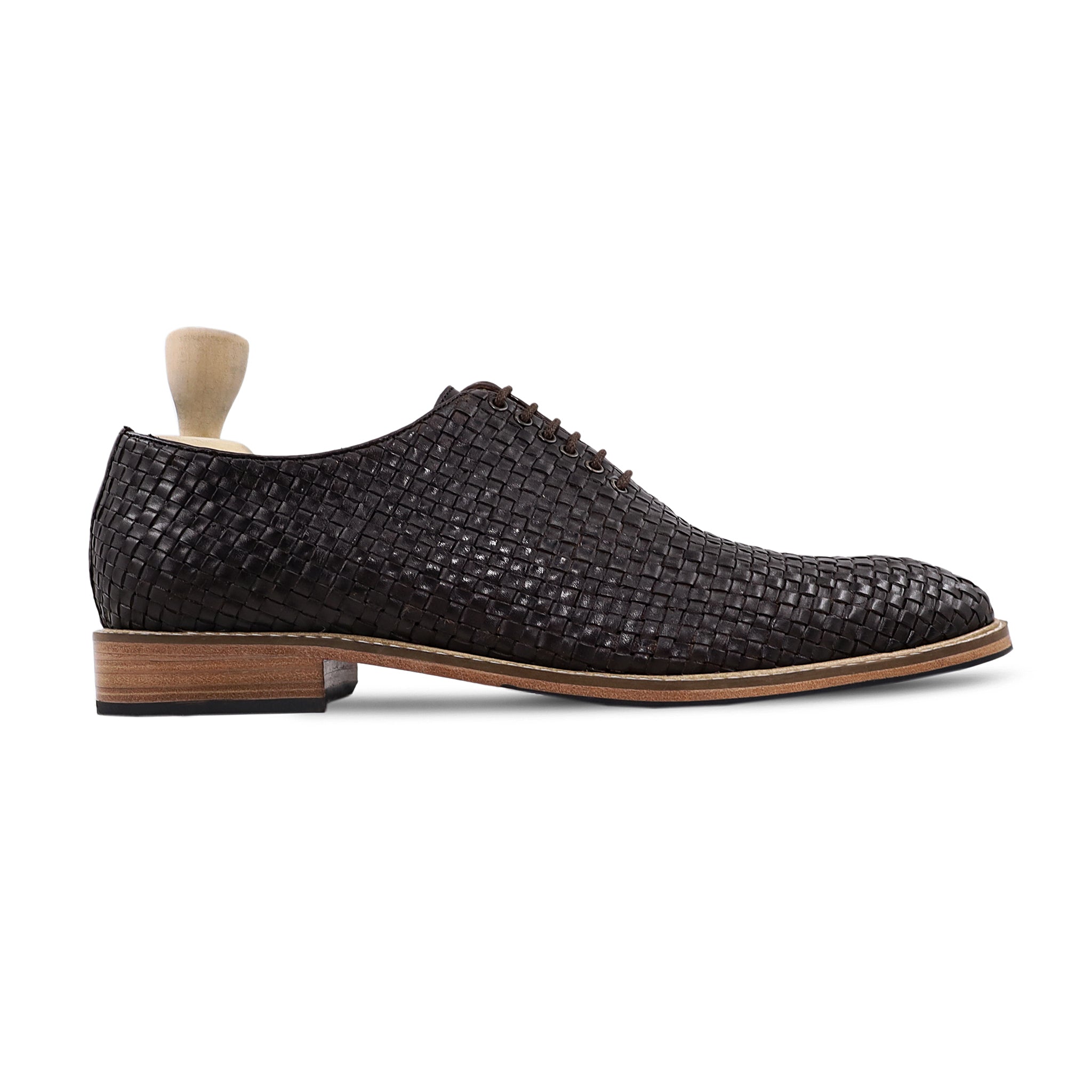 Trace - Men's Dark Brown Hand Woven Calf Leather Wholecut Shoe