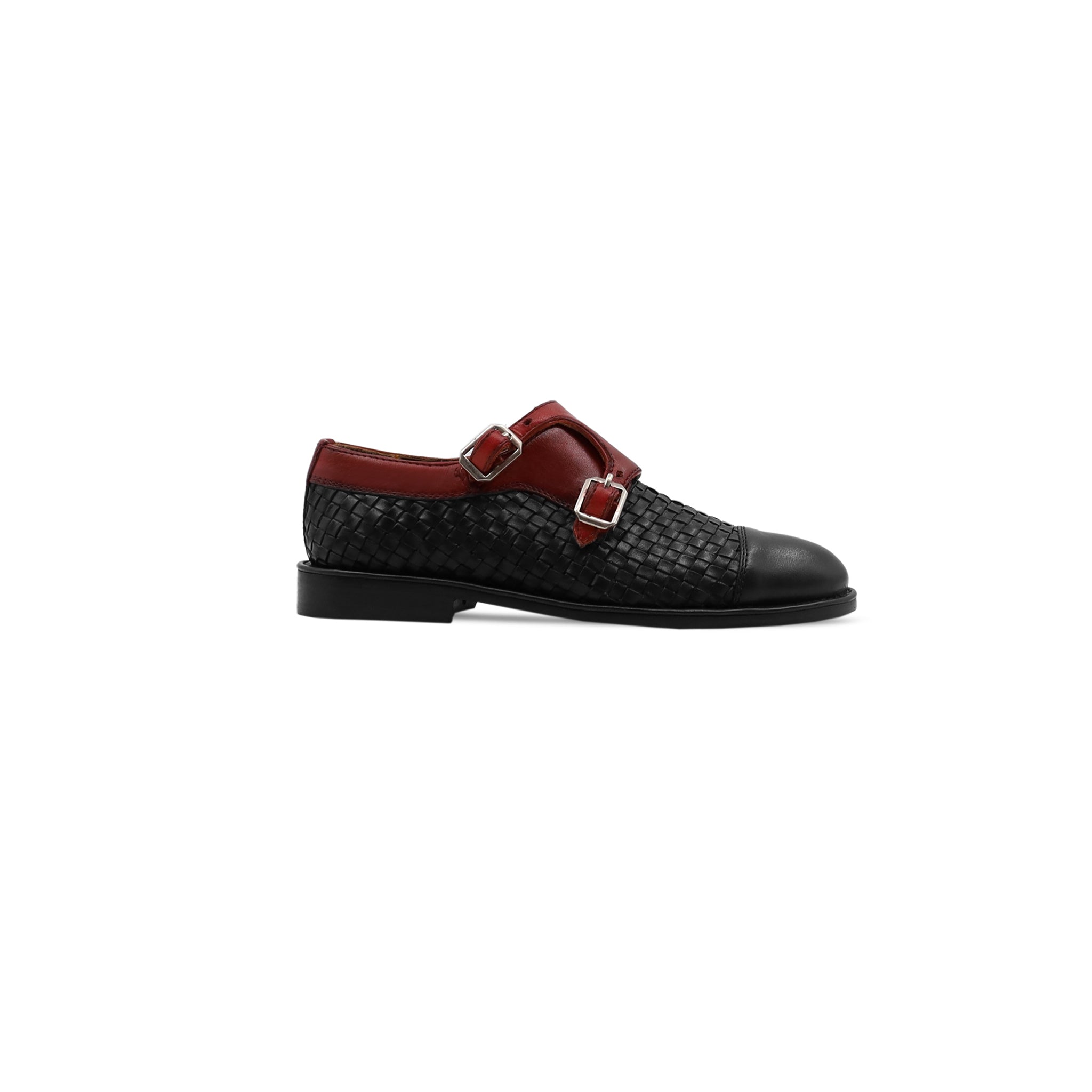 Cassis - Kid's Oxblood Calf and Black Hand Woven Leather Double Monkstrap (5-12 Years Old)