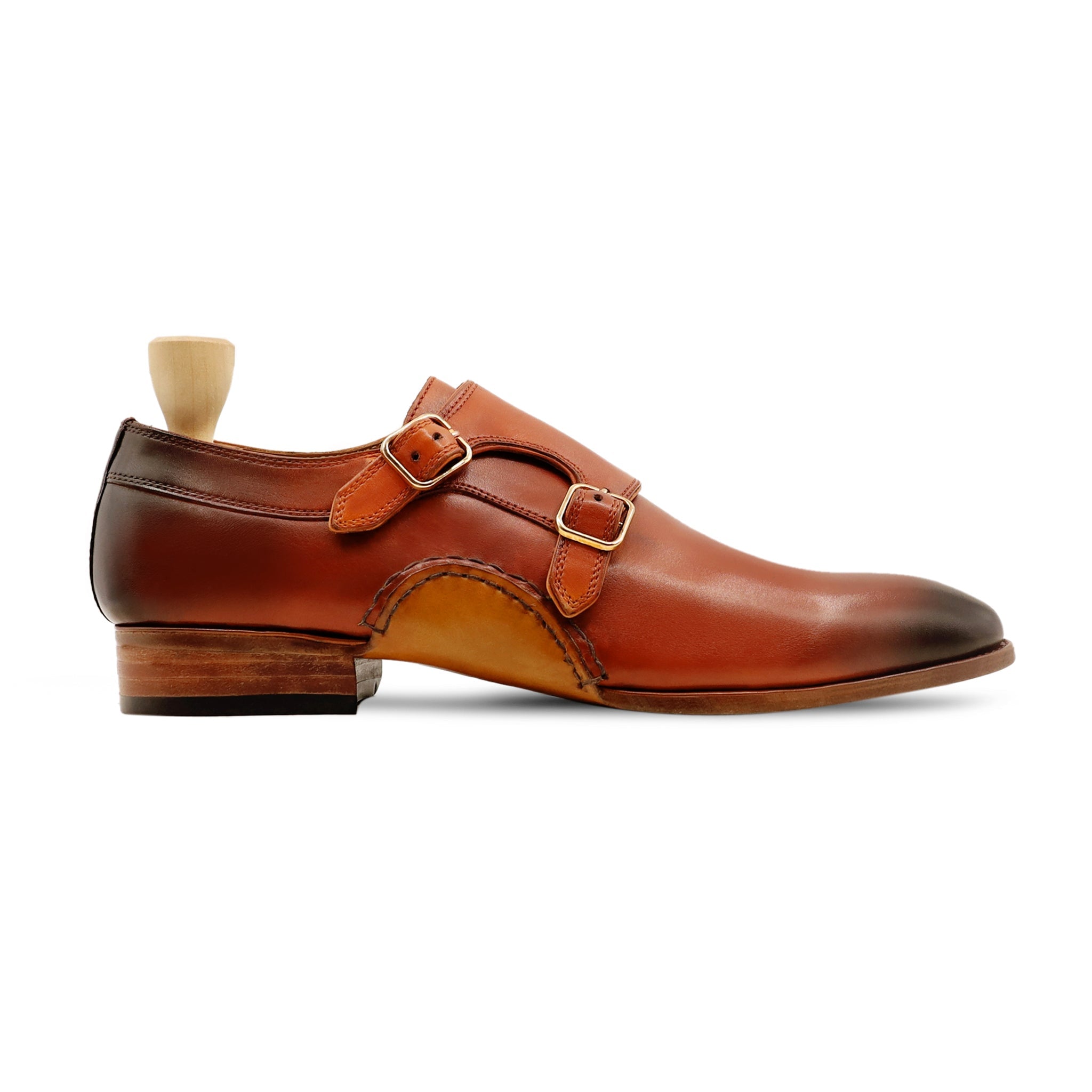 Baton - Men's Burnish Orange Calf Leather Double Monkstrap