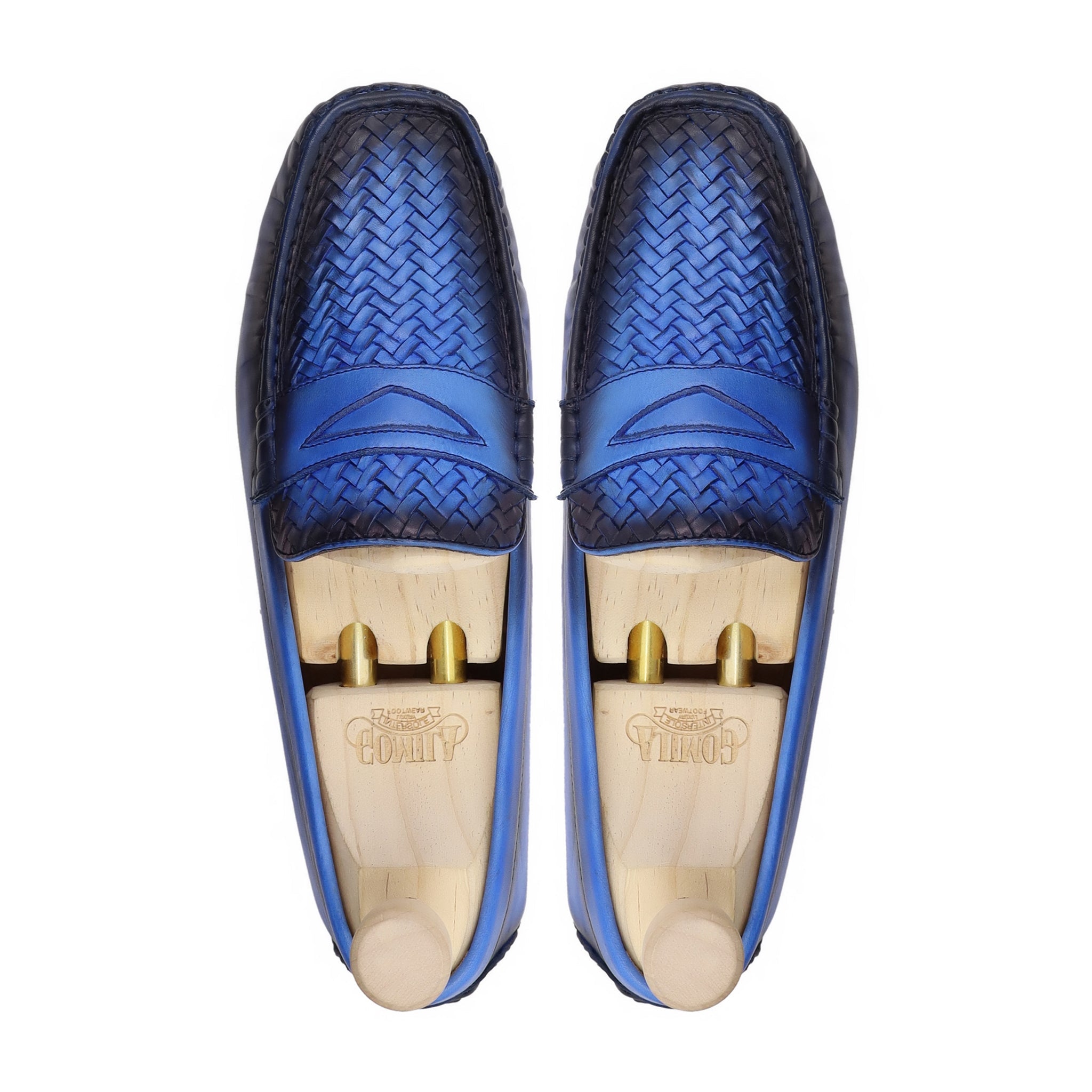 Nuku - Men's Burnish Blue Calf And Hand Woven Calf Leather Driver Shoe