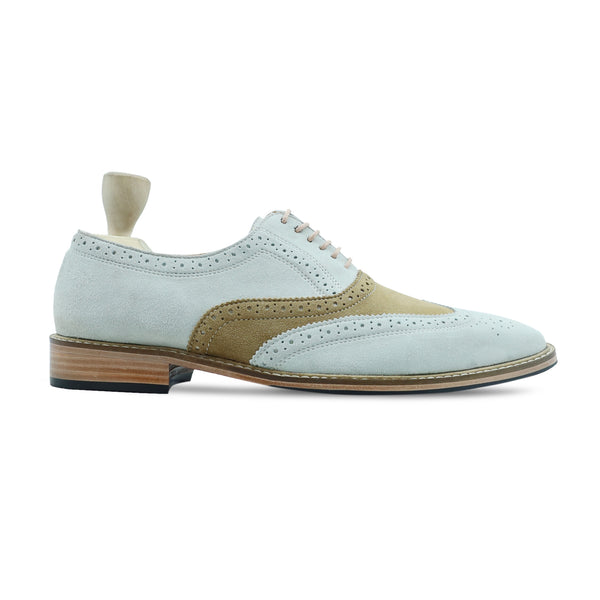 Oxnard - Men's Camel and White Kid Suede Oxford Shoe