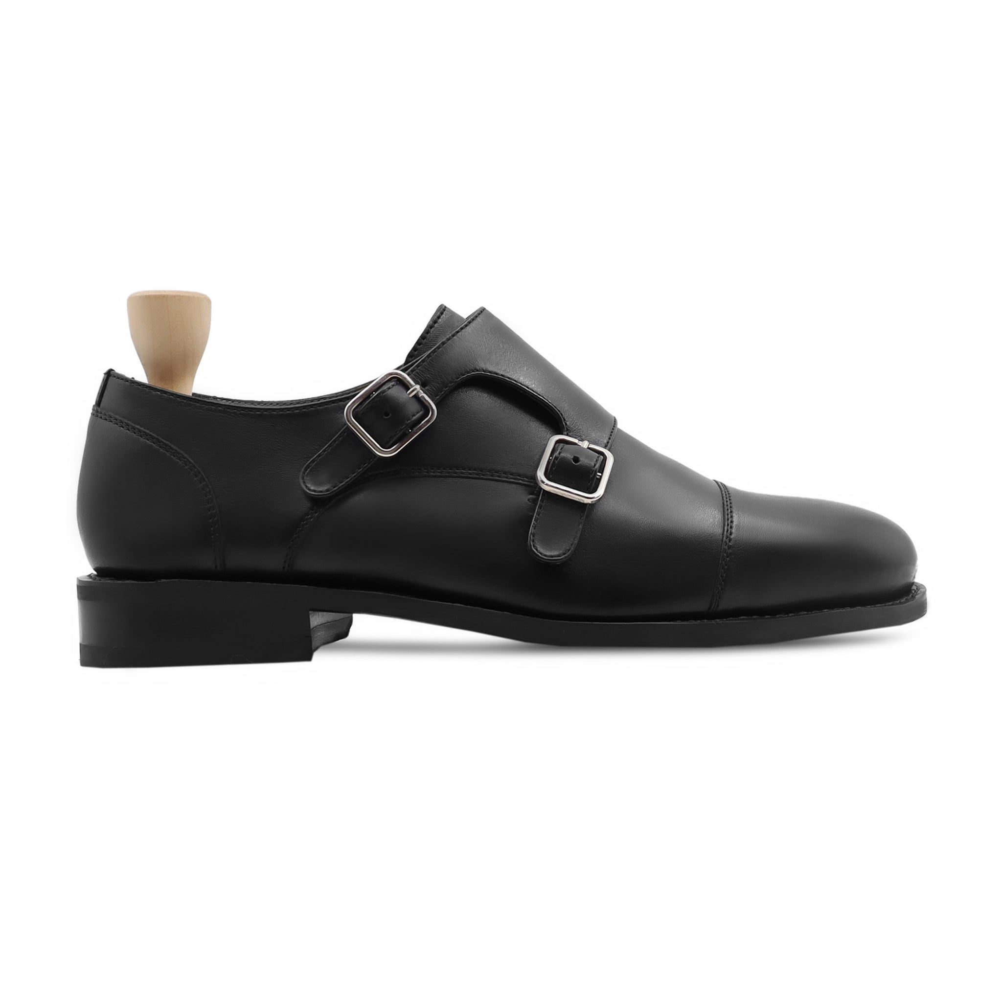 Shajara - Men's Black Calf Leather Double Monkstrap