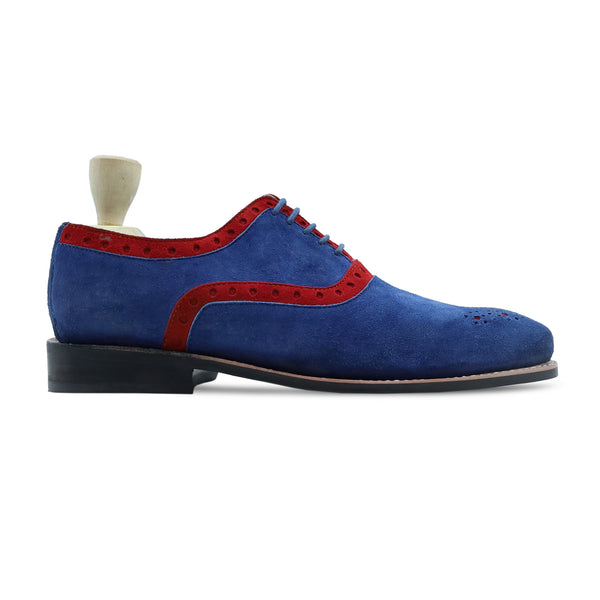 Qirdag Gy - Men's Light Blue and Red Kid Suede Oxford Shoe