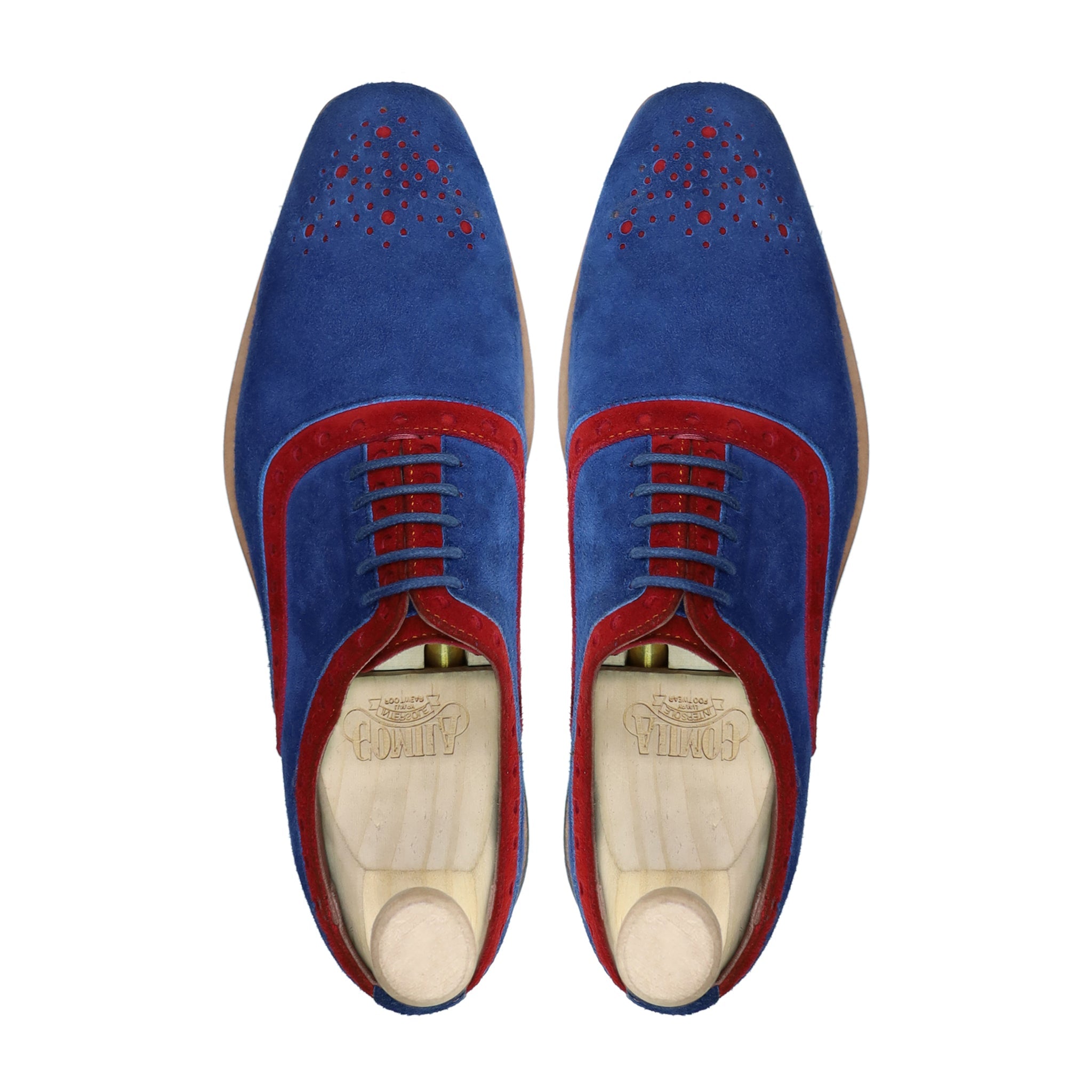 Qirdag - Men's Light Blue and Red Kid Suede Oxford Shoe