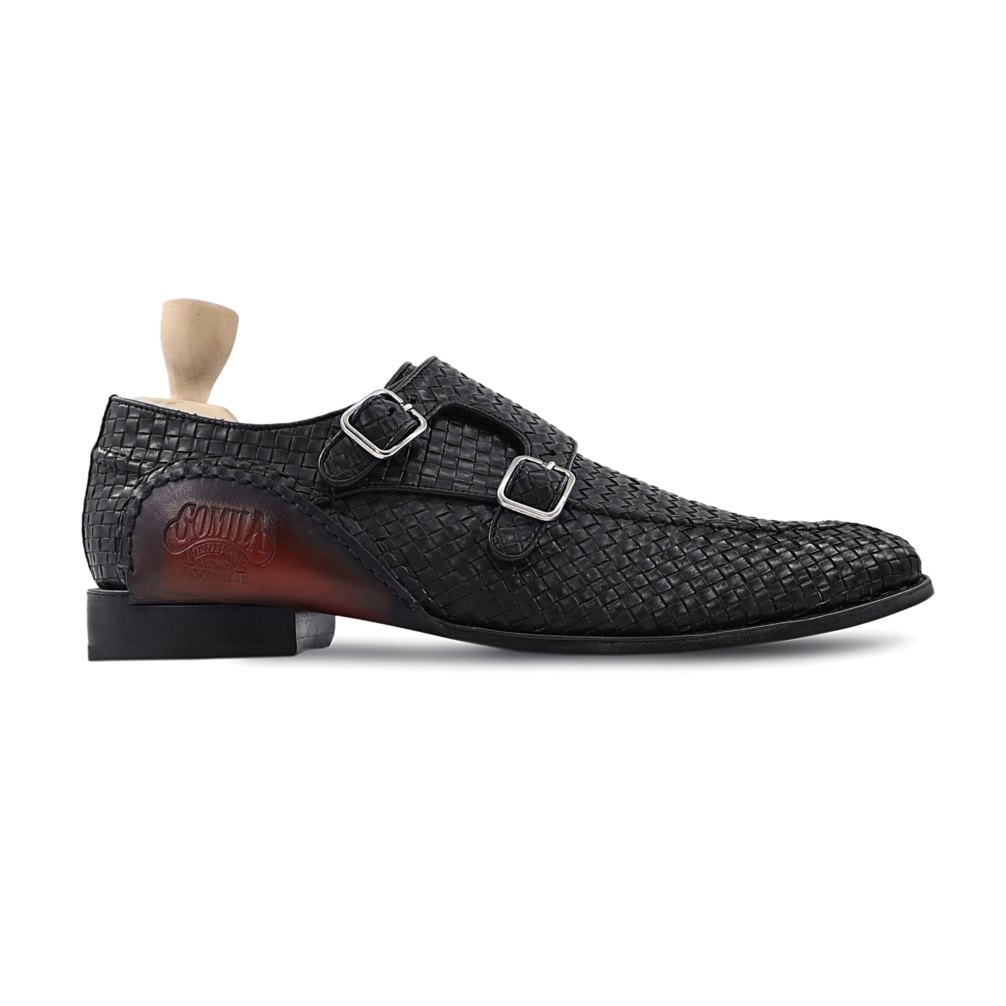 Azula - Men's Black Hand Woven Calf Leather Double Monkstrap