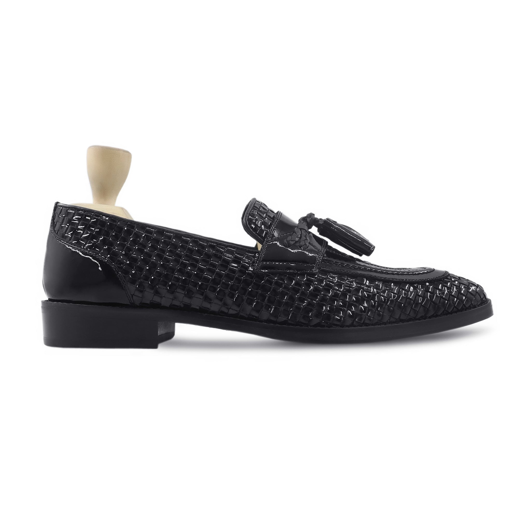 Shiba - Men's Black Hand Woven Patent Leather Loafer