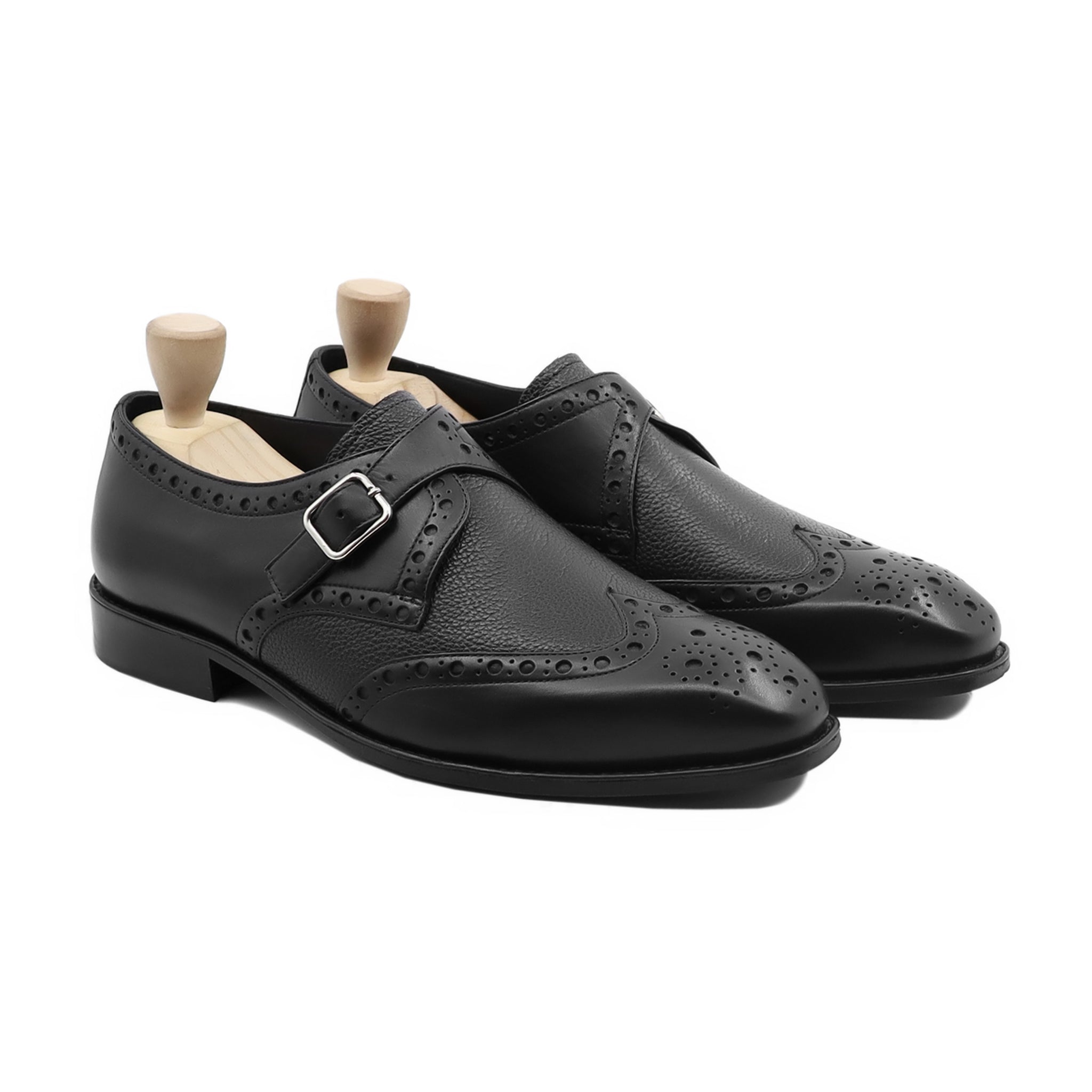 Rivaldo - Men's Black Calf and Pebble Grain Leather Single Monkstrap