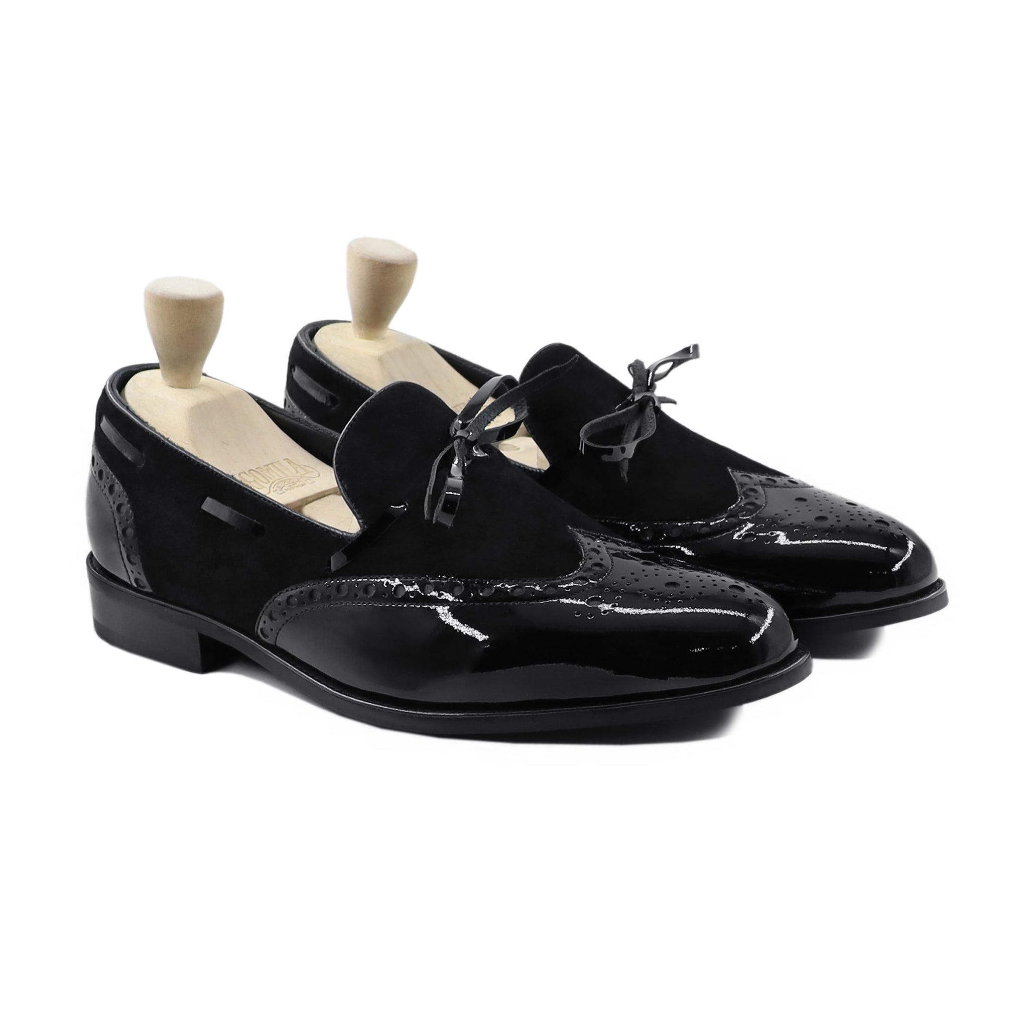 Slick - Men's Black Patent Leather and Kid Suede Loafer