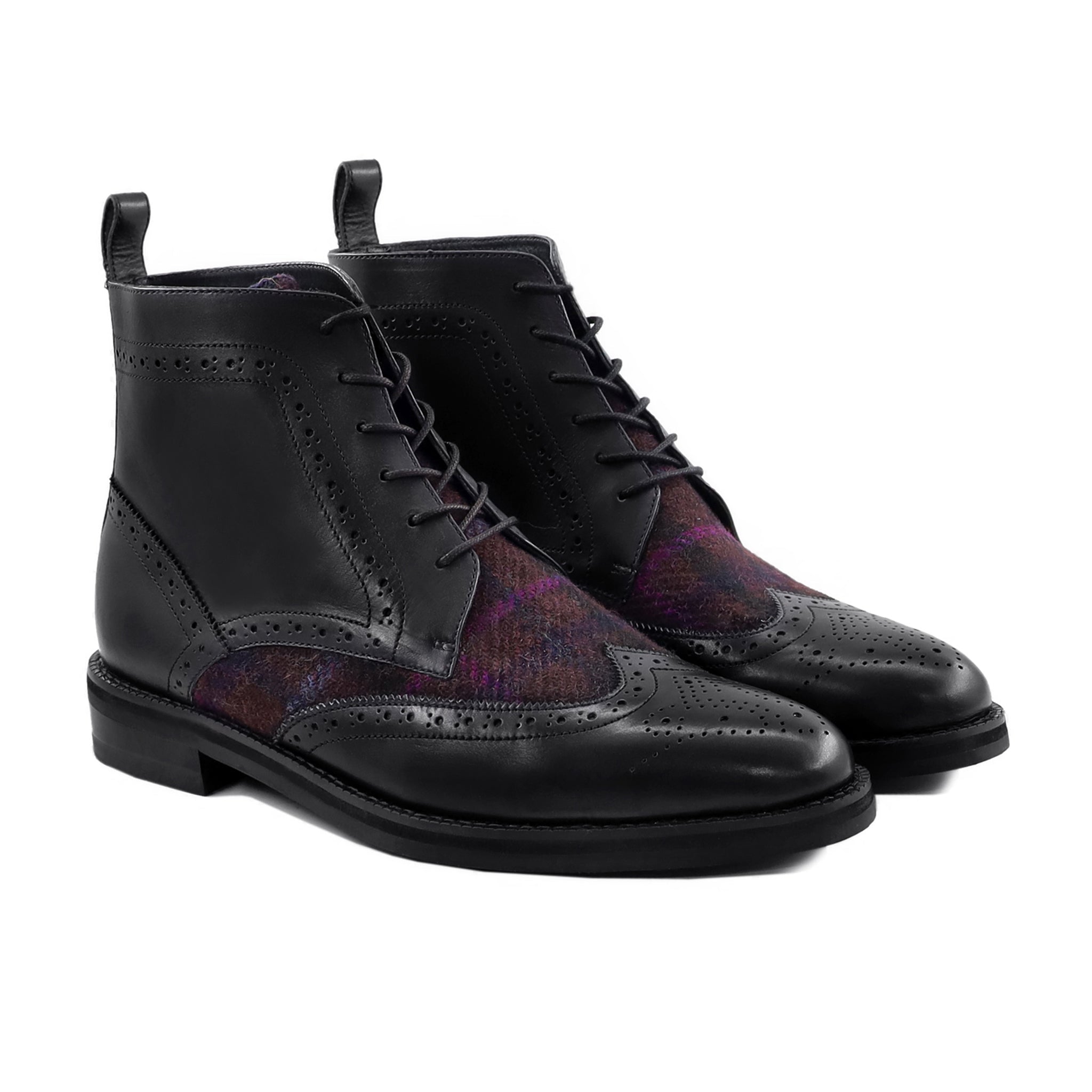 Madalyn - Men's Black Calf Leather and Harris Tweed Boot