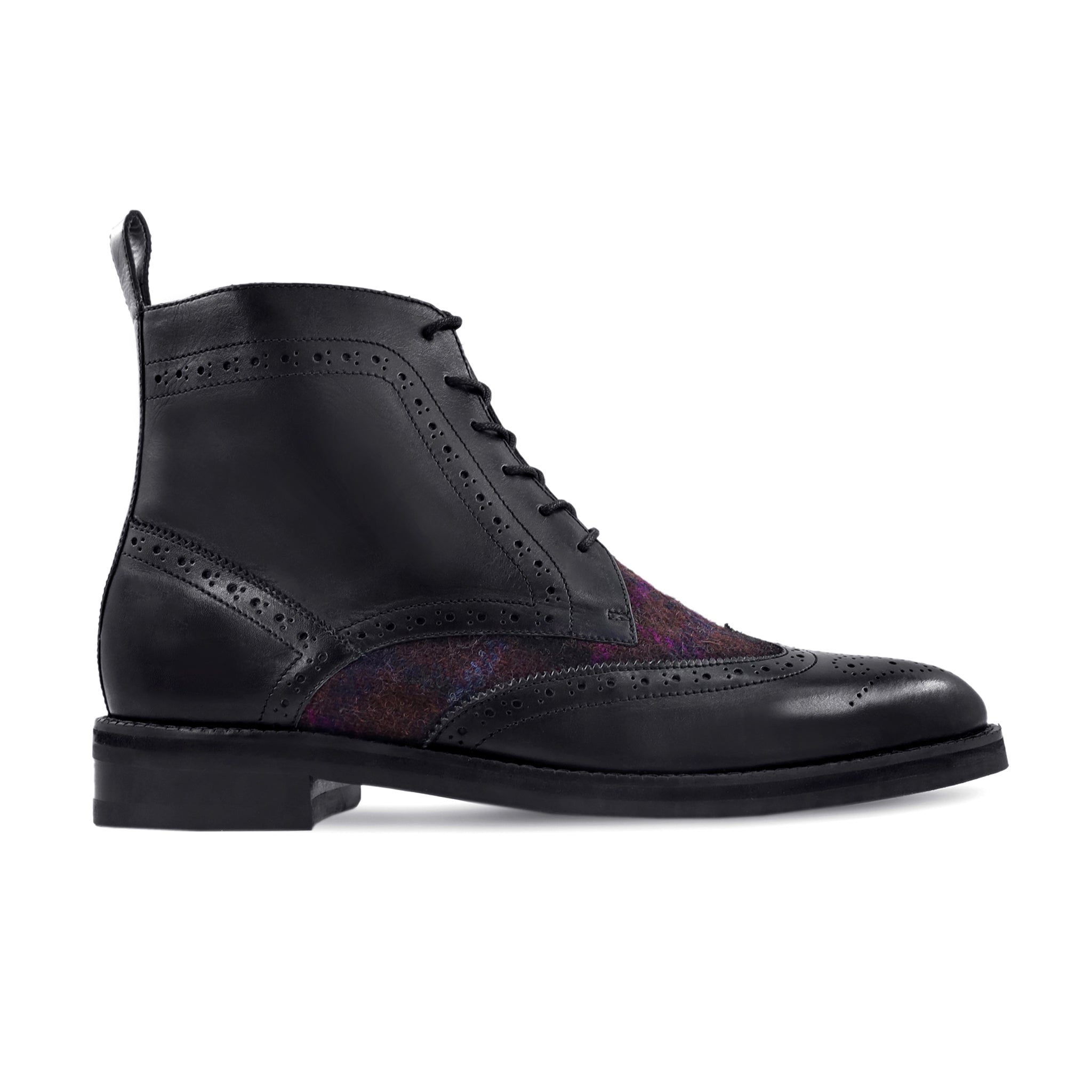 Madalyn - Men's Black Calf Leather and Harris Tweed Boot