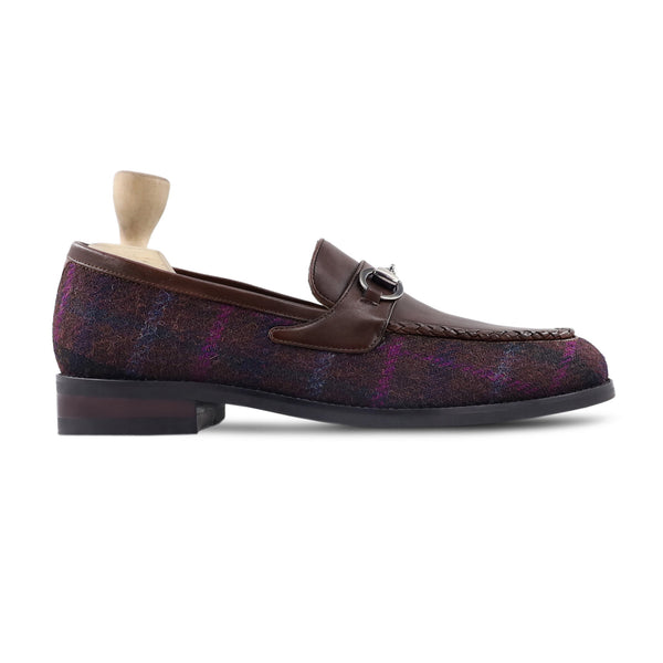 Brenda - Men's Dark Brown Calf Leather and Harris Tweed Loafer