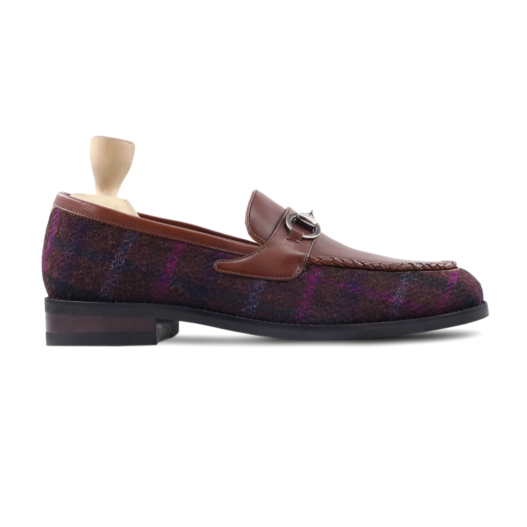 Carroll - Men's Brown Calf Leather and Harris Tweed Loafer