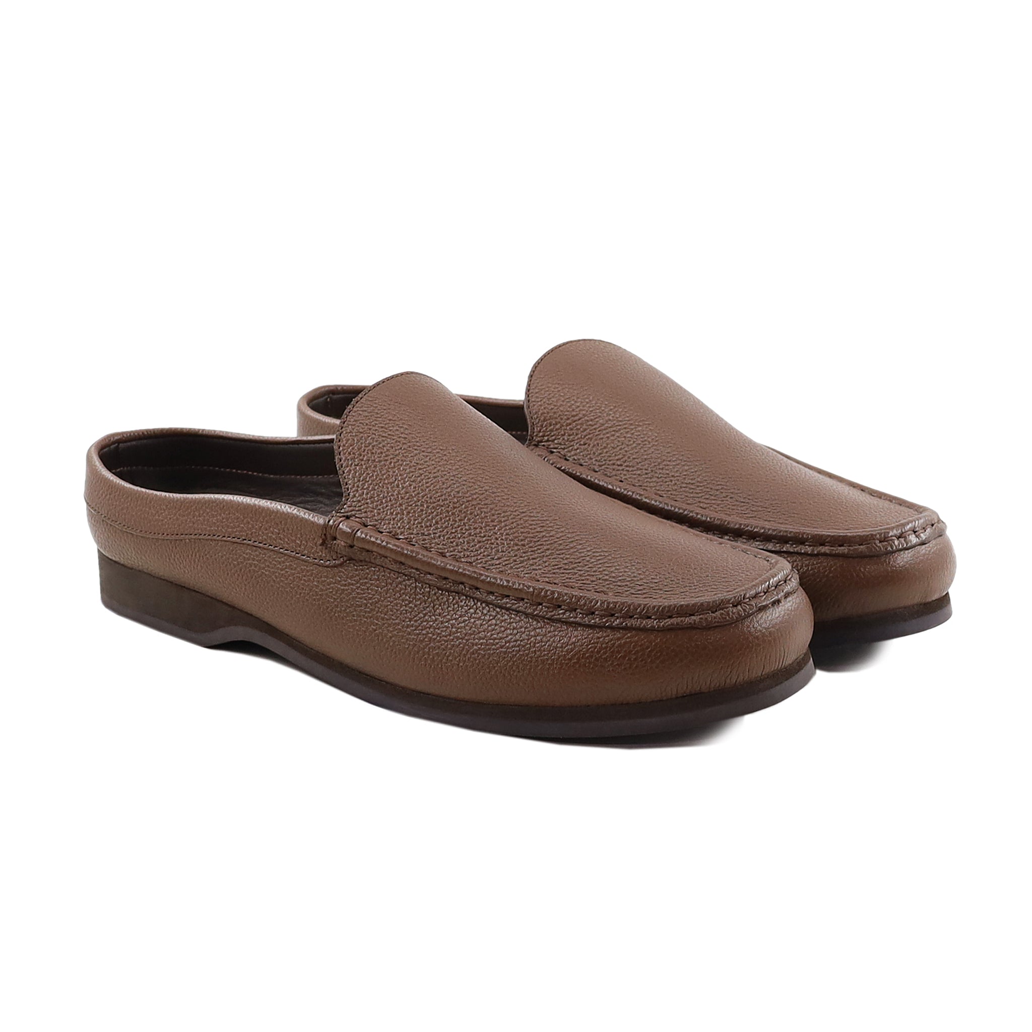 Marjin - Men's Brown Pebble Grain Leather Slipper